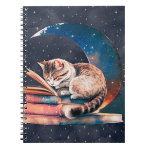 Adorable Katze auf dem Mond Lesen eines Buches Notizblock
