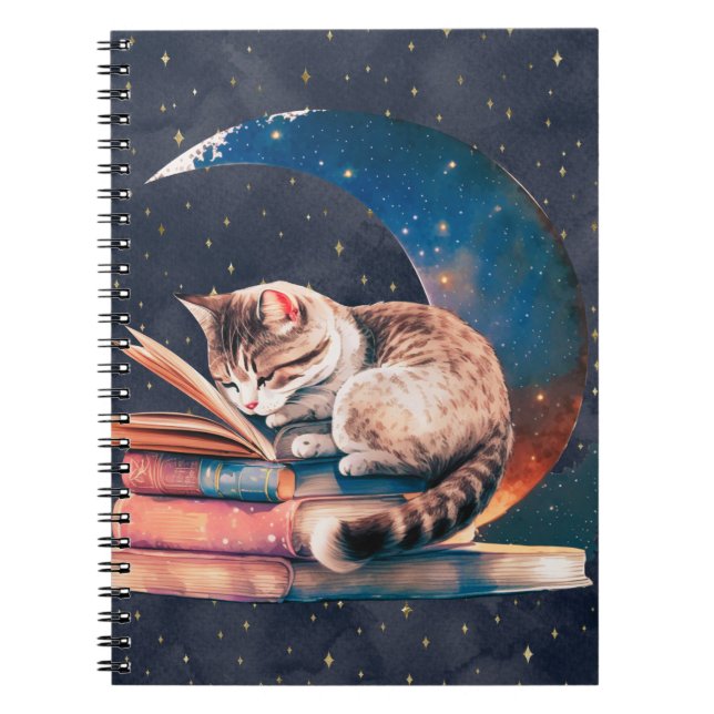 Adorable Katze auf dem Mond Lesen eines Buches Notizblock (Vorderseite)