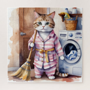 Adorable Katze in Pajamas Wäscherei Funny