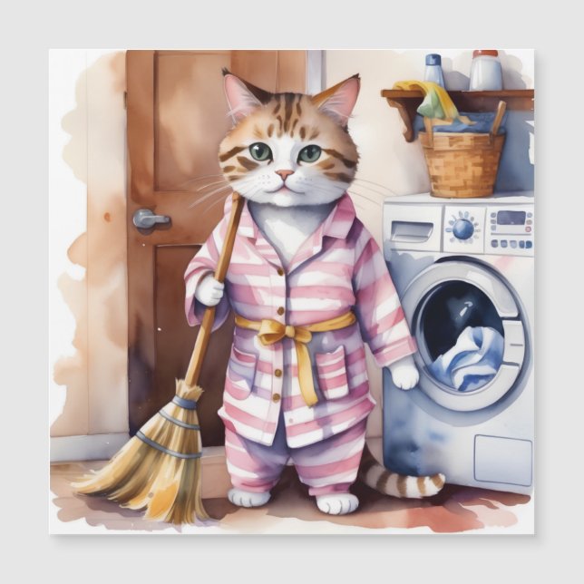 Adorable Katze in Pajamas Wäscherei Funny Magnetkarte (Vorderseite)