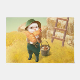 Adorable Katze mit Hen auf dem Bauernhof Fußmatte