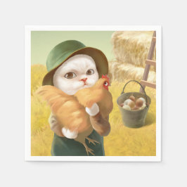 Adorable Katze mit Hen auf dem Bauernhof Serviette