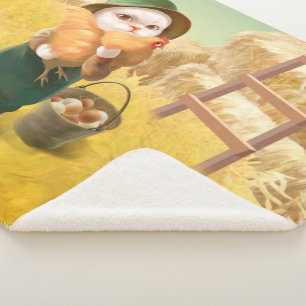Adorable Katze mit Hen auf dem Bauernhof Sherpadecke