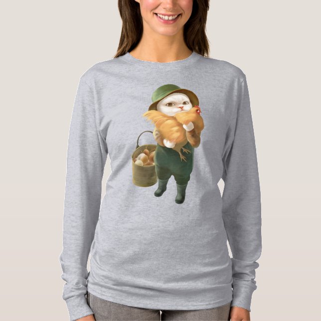 Adorable Katze mit Hen auf dem Bauernhof T-Shirt (Vorderseite)
