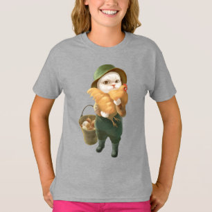 Adorable Katze mit Hen auf dem Bauernhof T-Shirt