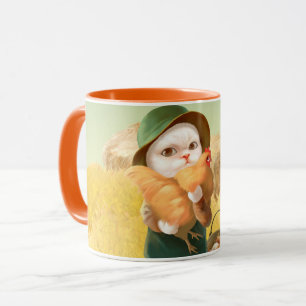 Adorable Katze mit Hen auf dem Bauernhof Tasse