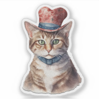 Adorable Katze mit Hut - Valentinsticker Aufkleber