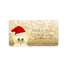Adorable Katze mit SantaHat, Glittery Bokeh Adressaufkleber