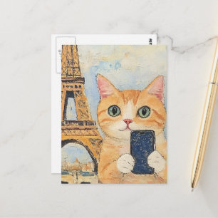 Adorable Katze Selfie in Paris Postkarte