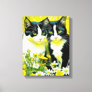 Adorable Katzen, die auf einem Feld von Milchprodu Leinwanddruck
