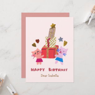 Adorable Katzen halten Geschenke Pink Happy Geburt Karte