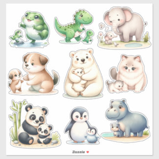 Adorable Kawaii Animals: Baby- und Mutterkleber Aufkleber