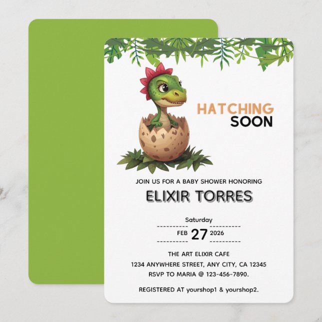 Adorable Kawaii Baby Dinosaur Hatching Einladung (Vorne/Hinten)