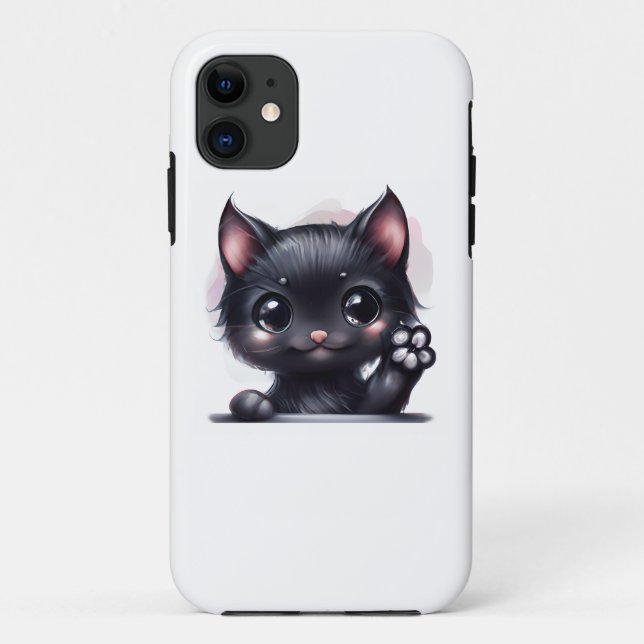 Adorable Kawaii Black Cat Case-Mate iPhone Hülle (Rückseite)