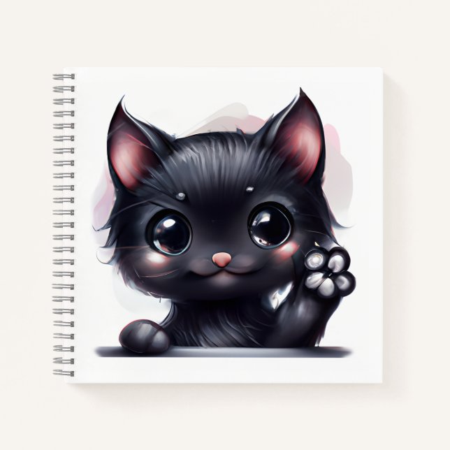 Adorable Kawaii Black Cat Notizbuch (Vorderseite)