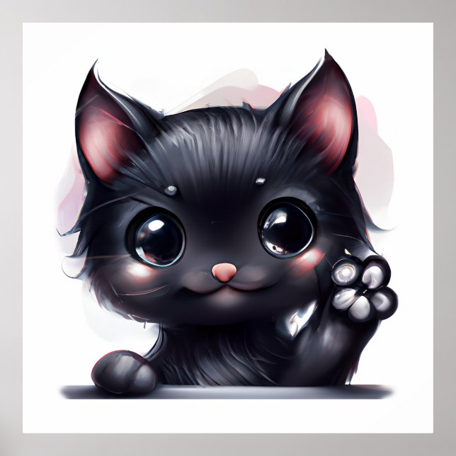 Adorable Kawaii Black Cat Poster (Vorne)