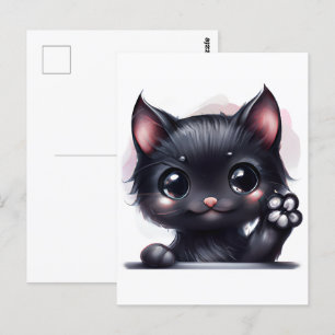 Adorable Kawaii Black Cat Postkarte