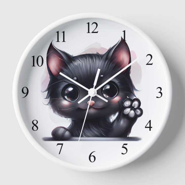 Adorable Kawaii Black Cat Uhr (Vorderseite)