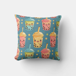 Adorable Kawaii Boba Drink Design Kissen