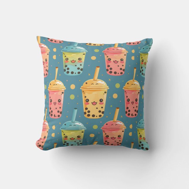 Adorable Kawaii Boba Drink Design Kissen (Vorderseite)