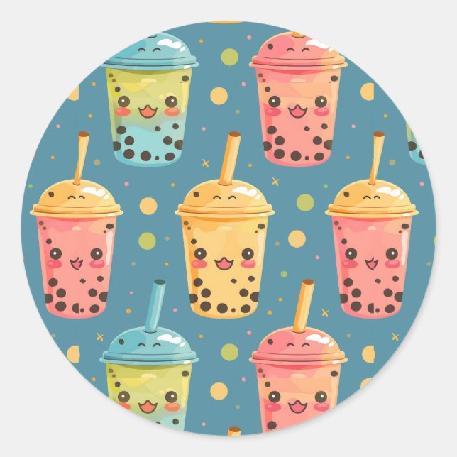 Adorable Kawaii Boba Drink Design Runder Aufkleber (Vorderseite)