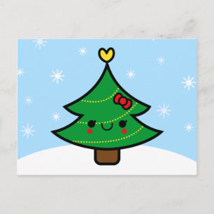 Adorable Kawaii Cartoon Weihnachtsbaum Postkarte