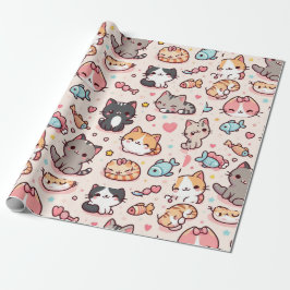 Adorable Kawaii Cats Muster Geschenkpapier