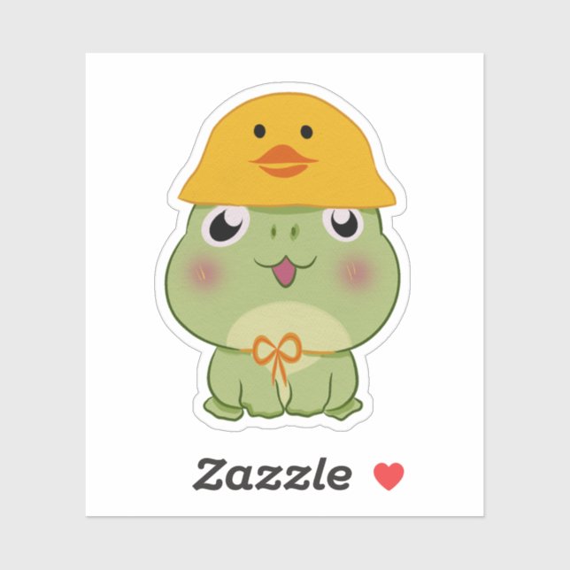 Adorable Kawaii Frog Wearing Duck Hat Aufkleber (Blatt)