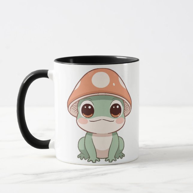 Adorable Kawaii Frosch in Mushroom Hat Kaffeemasch Tasse (Links)