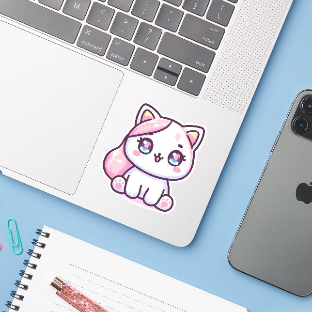 Adorable Kawaii Kitten Aufkleber (Laptop mit iPhone)