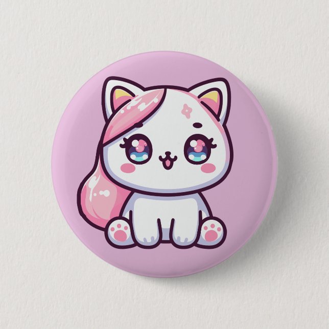 Adorable Kawaii Kitten Button (Vorderseite)