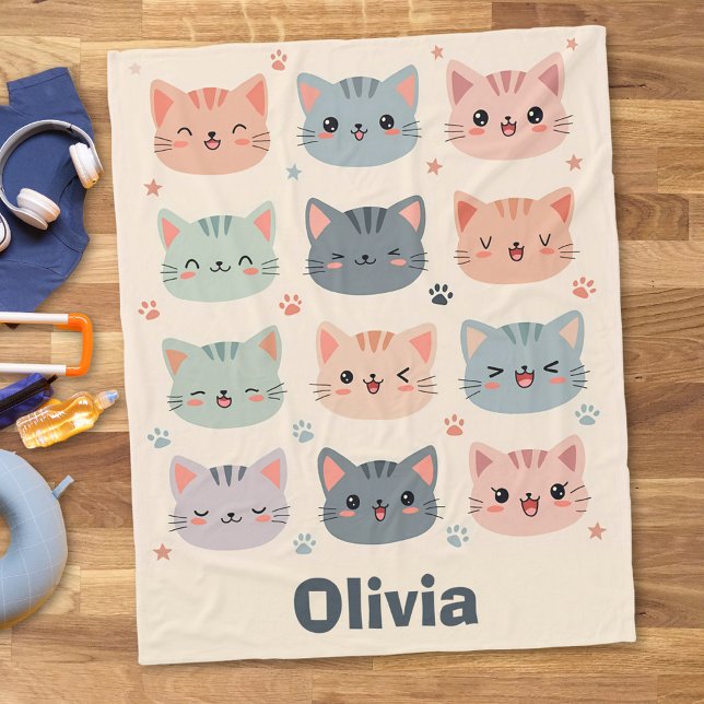 Adorable Kawaii Kitten Faces Fleecedecke (Von Creator hochgeladen)