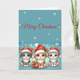 Adorable Kawaii Kitties in Santa Hats Winter Chris Karte