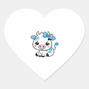 Adorable Kawaii Kuh mit Cherry- und Bow-Design Herz-Aufkleber