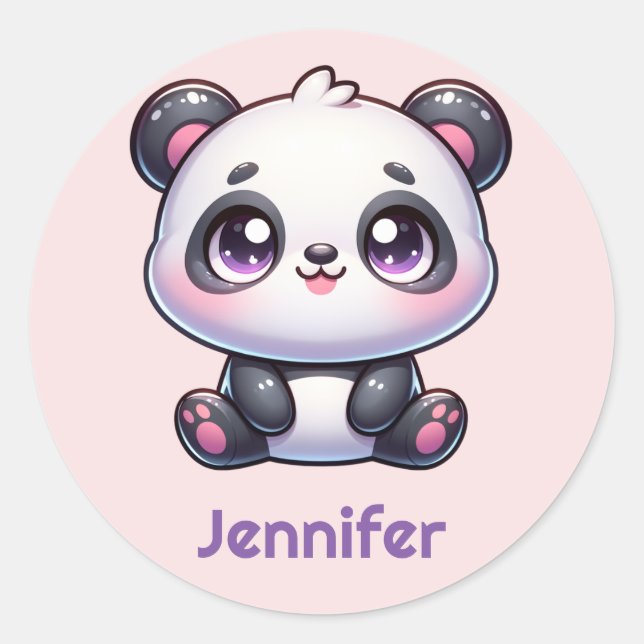 Adorable Kawaii Panda Personalisiertes Design Runder Aufkleber (Vorderseite)