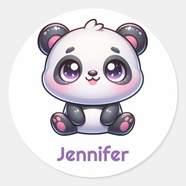 Adorable Kawaii Panda Personalisiertes Design Runder Aufkleber (Vorderseite)