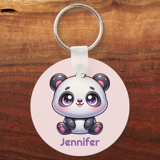 Adorable Kawaii Panda Personalisiertes Design Schlüsselanhänger (Vorderseite)