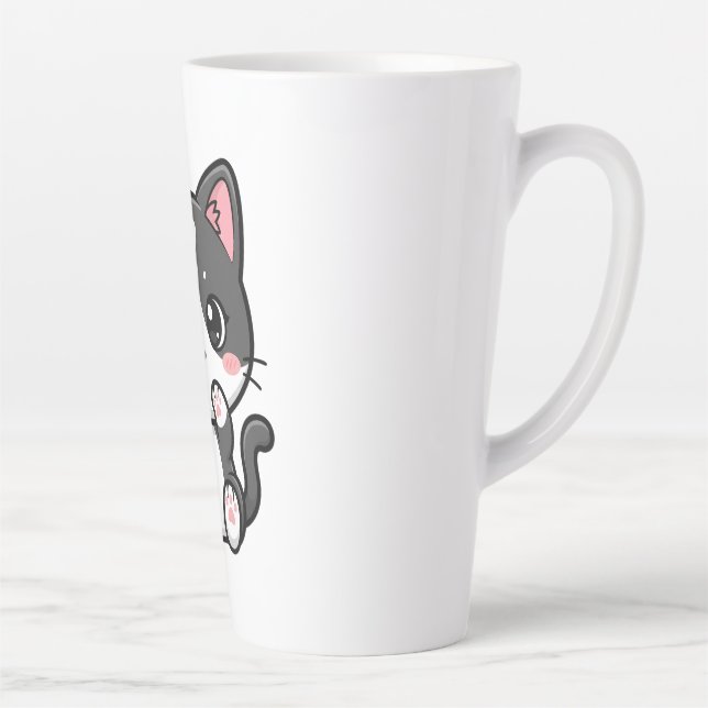 Adorable Kawaii Tabby Kitten Illustration Milchtasse (Rechts)