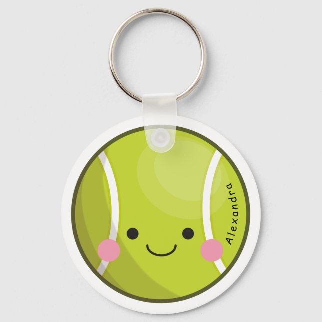 Adorable Kawaii Tennis Ball Individuelle Name Nied Schlüsselanhänger (Vorderseite)