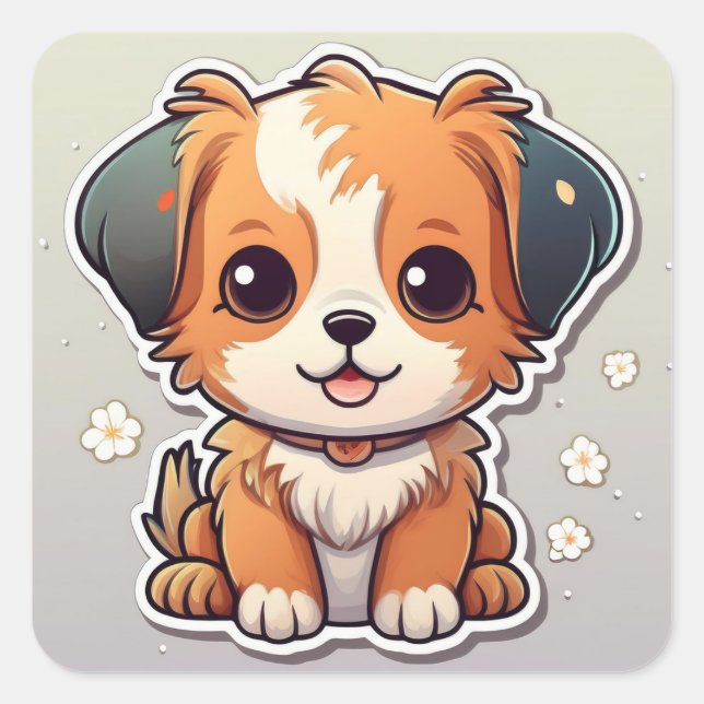Adorable Kawaii Welpensticker Quadratischer Aufkleber (Vorderseite)