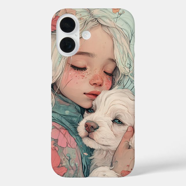 Adorable Kid & Puppy Illustration Case für iPhone (Rückseite)