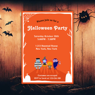 Adorable Kids Halloween Kostümbildnis Party Einlad Einladung
