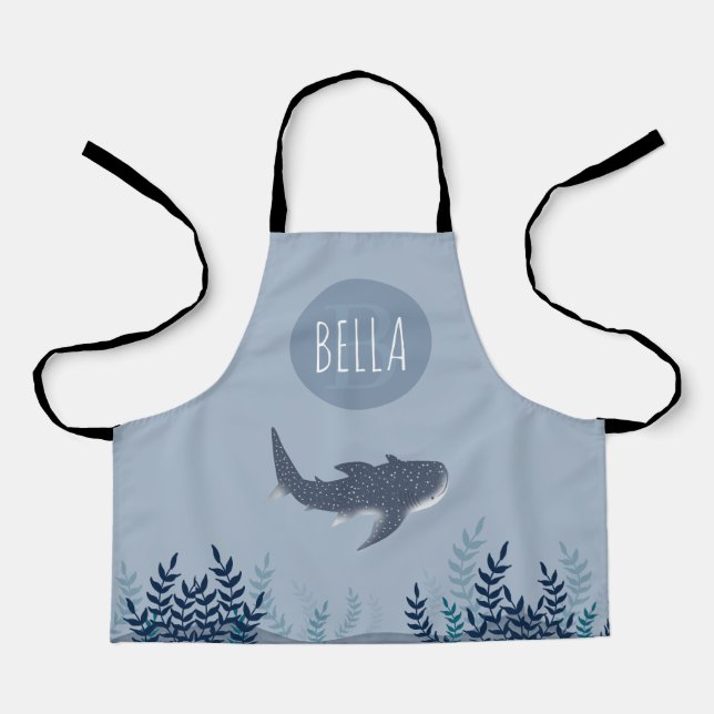 Adorable Kids under Sea Whale Shark Monogram Schürze (Vorderseite)