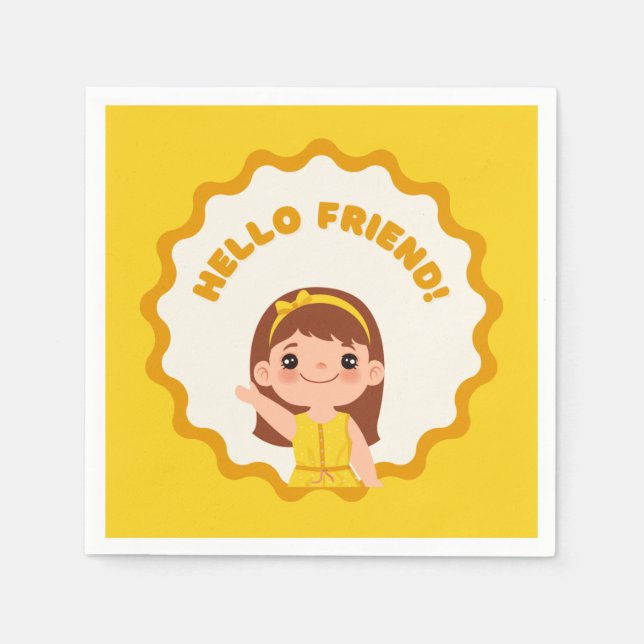 Adorable Kids's Party Napkin - Hallo Freund! Gelb Serviette (Vorderseite)