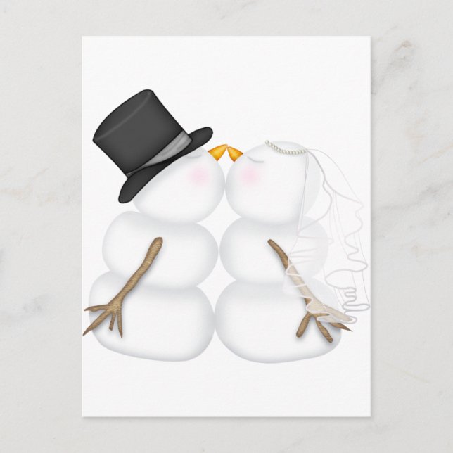 Adorable Kissing Snowman Couple Feiertagspostkarte (Vorderseite)