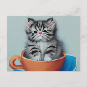 Adorable Kitten dans une carte postale Teacup