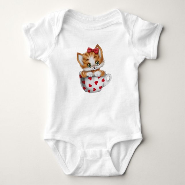 "Adorable Kitten in Cup Baby Bodysuit  Baby Strampler (Vorderseite)