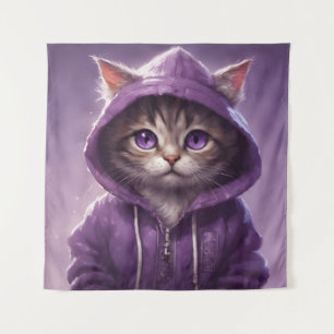 Adorable Kitten in einem Lila Hoodie Wandteppich