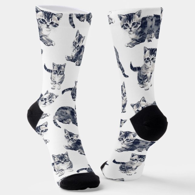 Adorable Kitten Pattern Socken - Geschenk für Cat  (Gewinkelt)