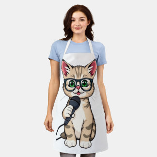 "Adorable Kitten Reporter Cartoon Sticker" Schürze